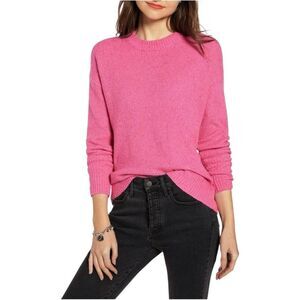 NWT Something Navy Oversized Flecked Crewneck Sweater in Pink Shock Size XS NEW